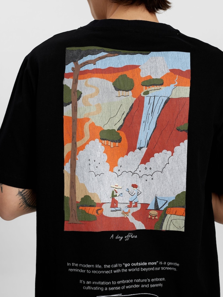 Anerkjendt Black Graphic Print 100% Cotton T-Shirt - Image 4 of 5