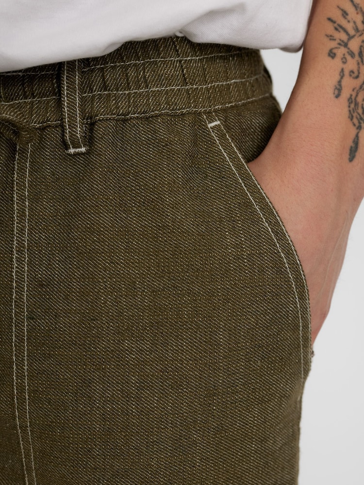 Anerkjendt Khaki Green Akjan Twill Contrast Trousers - Image 5 of 5