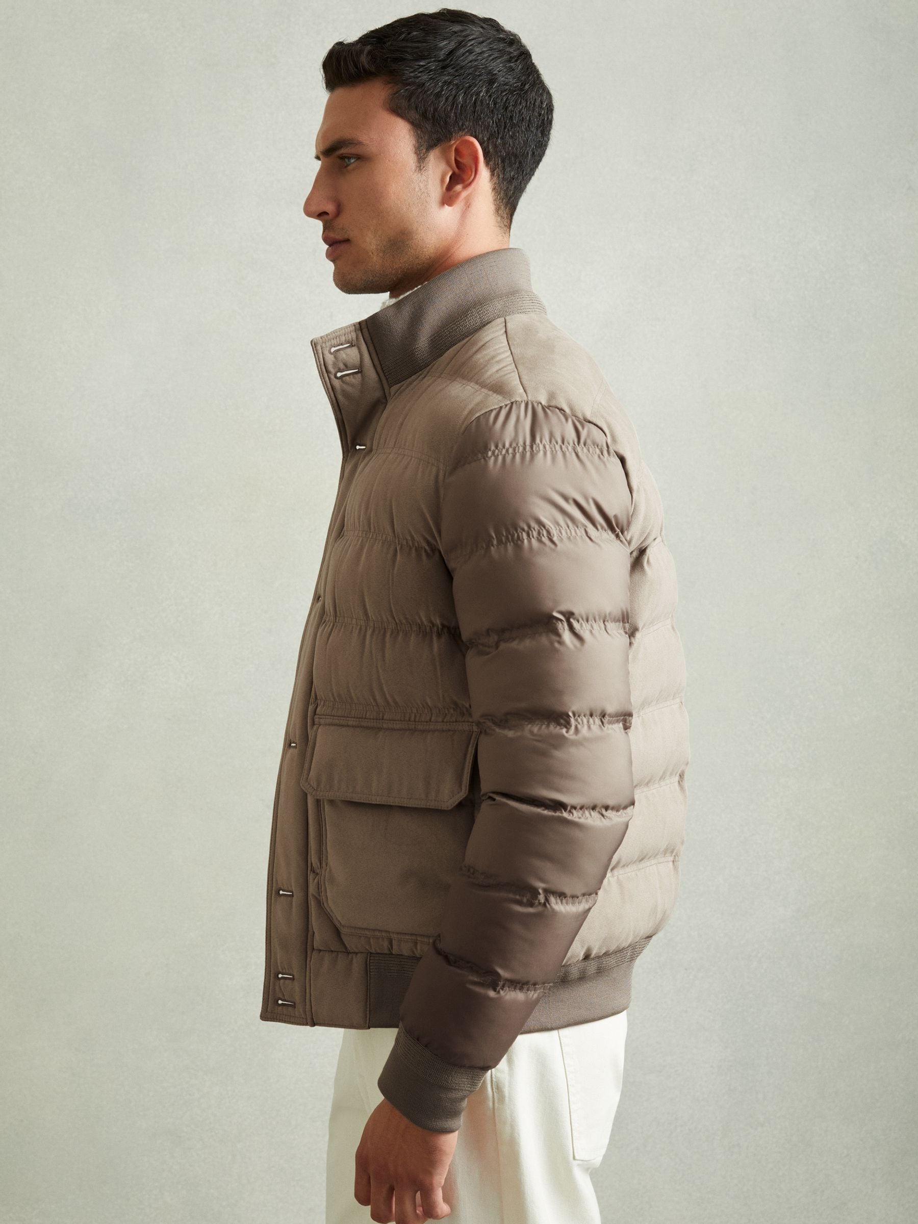 Buy Reiss Stone Marsian Patch Pocket Quilted Alcantara Jacket from Next Luxembourg