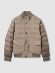Reiss Stone Marsian Patch-Pocket Quilted-Alcantara Jacket - Image 2 of 7