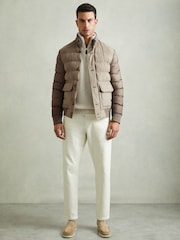 Reiss Stone Marsian Patch-Pocket Quilted-Alcantara Jacket - Image 3 of 7
