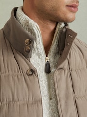 Reiss Stone Marsian Patch-Pocket Quilted-Alcantara Jacket - Image 4 of 7