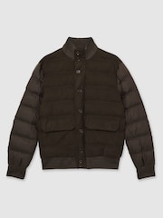 Reiss Chocolate Brown Marsian Patch-Pocket Quilted-Alcantara Jacket - Image 2 of 7