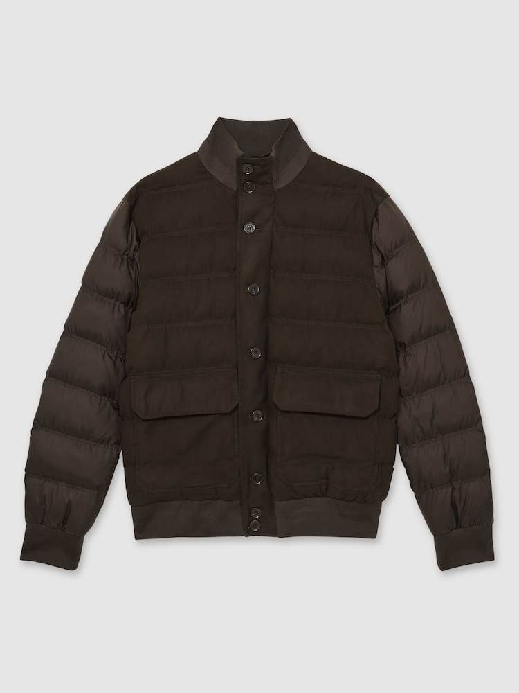 Reiss Chocolate Brown Marsian Patch-Pocket Quilted-Alcantara Jacket - Image 2 of 7 Reiss Chocolate Brown Marsian Patch-Pocket Quilted-Alcantara Jacket - Image 2 of 7