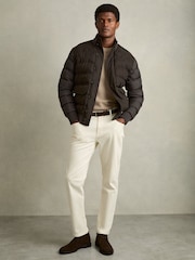Reiss Chocolate Brown Marsian Patch-Pocket Quilted-Alcantara Jacket - Image 3 of 7