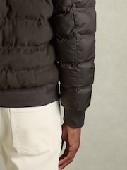 Reiss Chocolate Brown Marsian Patch-Pocket Quilted-Alcantara Jacket - Image 4 of 7