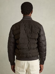 Reiss Chocolate Brown Marsian Patch-Pocket Quilted-Alcantara Jacket - Image 5 of 7