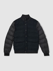 Reiss Navy Marsian Patch-Pocket Quilted-Alcantara Jacket - Image 2 of 6