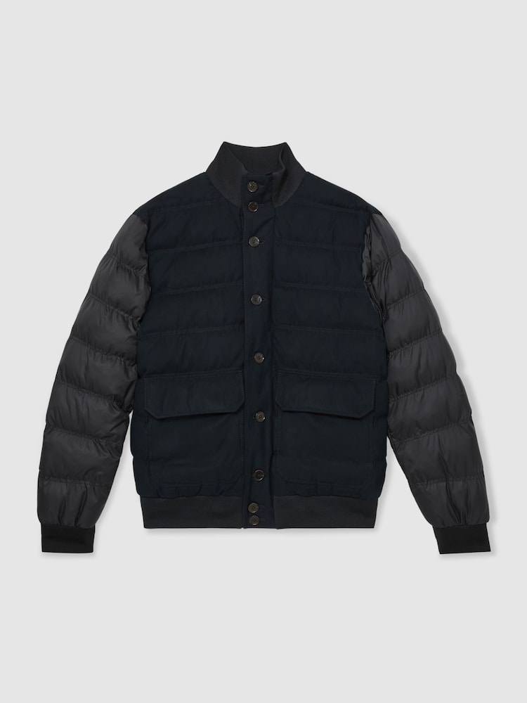Reiss Navy Marsian Patch-Pocket Quilted-Alcantara Jacket - Image 2 of 6