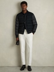 Reiss Navy Marsian Patch-Pocket Quilted-Alcantara Jacket - Image 3 of 6