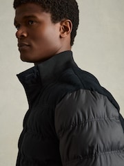 Reiss Navy Marsian Patch-Pocket Quilted-Alcantara Jacket - Image 4 of 6