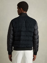 Reiss Navy Marsian Patch-Pocket Quilted-Alcantara Jacket - Image 5 of 6