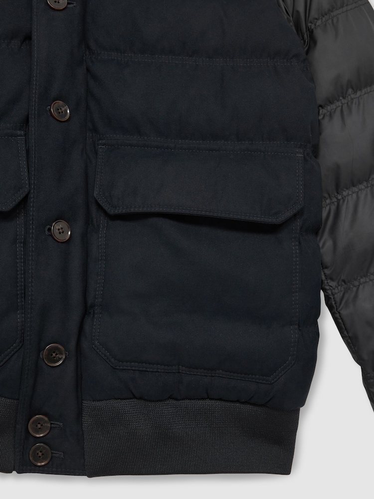 Reiss Navy Marsian Patch-Pocket Quilted-Alcantara Jacket - Image 6 of 6