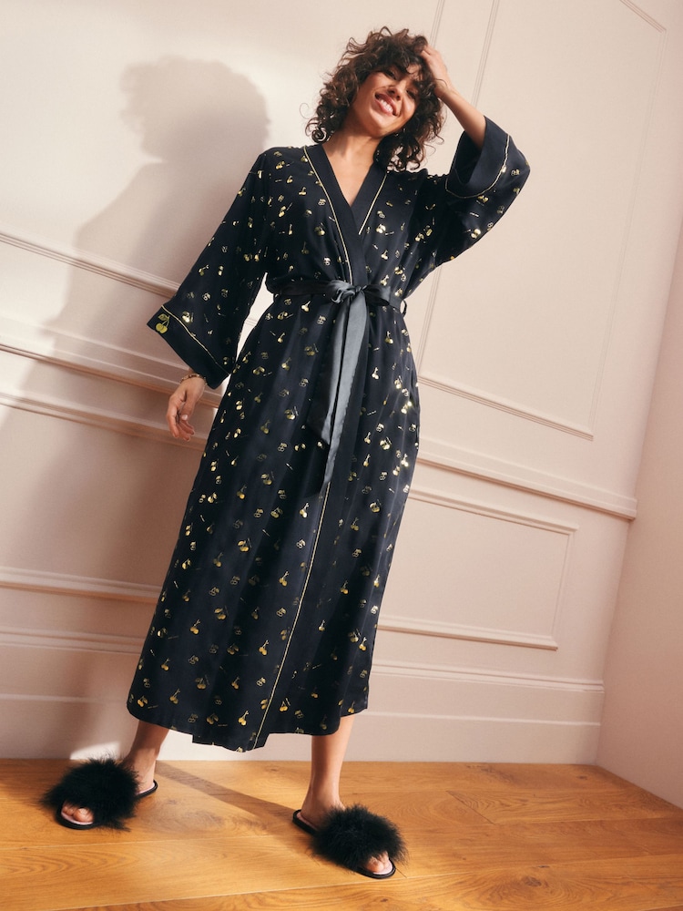 Rockett St George Black/Gold Cherry Satin Robe - Image 1 of 10