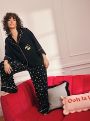 Rockett St George Black and Gold Cherries Satin Button Through Pyjamas - Image 3 of 9