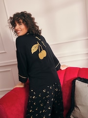 Rockett St George Black and Gold Cherries Satin Button Through Pyjamas - Image 4 of 9