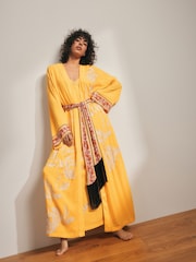 Rockett St George Ochre Yellow Floral Print Embroidered Robe - Image 1 of 6