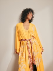 Rockett St George Ochre Yellow Floral Print Embroidered Robe - Image 2 of 6