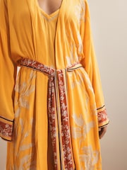 Rockett St George Ochre Yellow Floral Print Embroidered Robe - Image 3 of 6