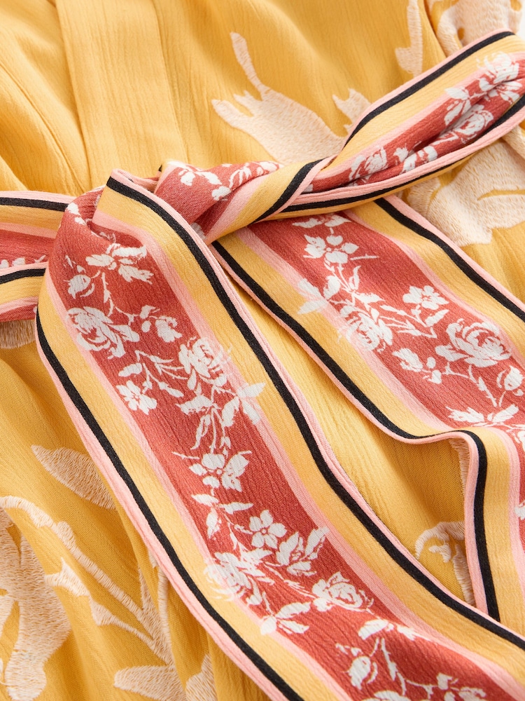 Rockett St George Ochre Yellow Floral Print Embroidered Robe - Image 6 of 6