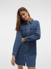 VERO MODA Blue Long Sleeve Denim Dress - Image 1 of 4