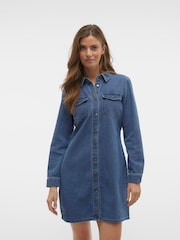 VERO MODA Blue Long Sleeve Denim Dress - Image 2 of 4