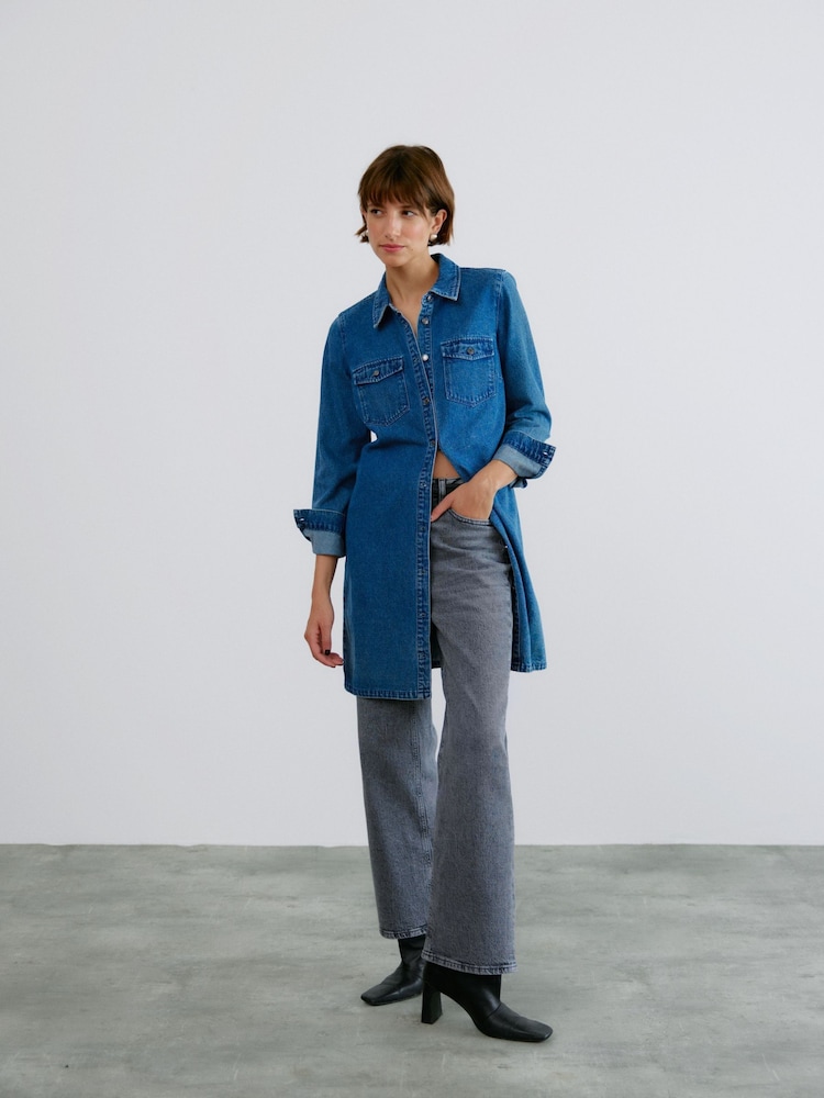 vero moda denim shirt dress VERO MODA Shirt Dress in Blue Denim