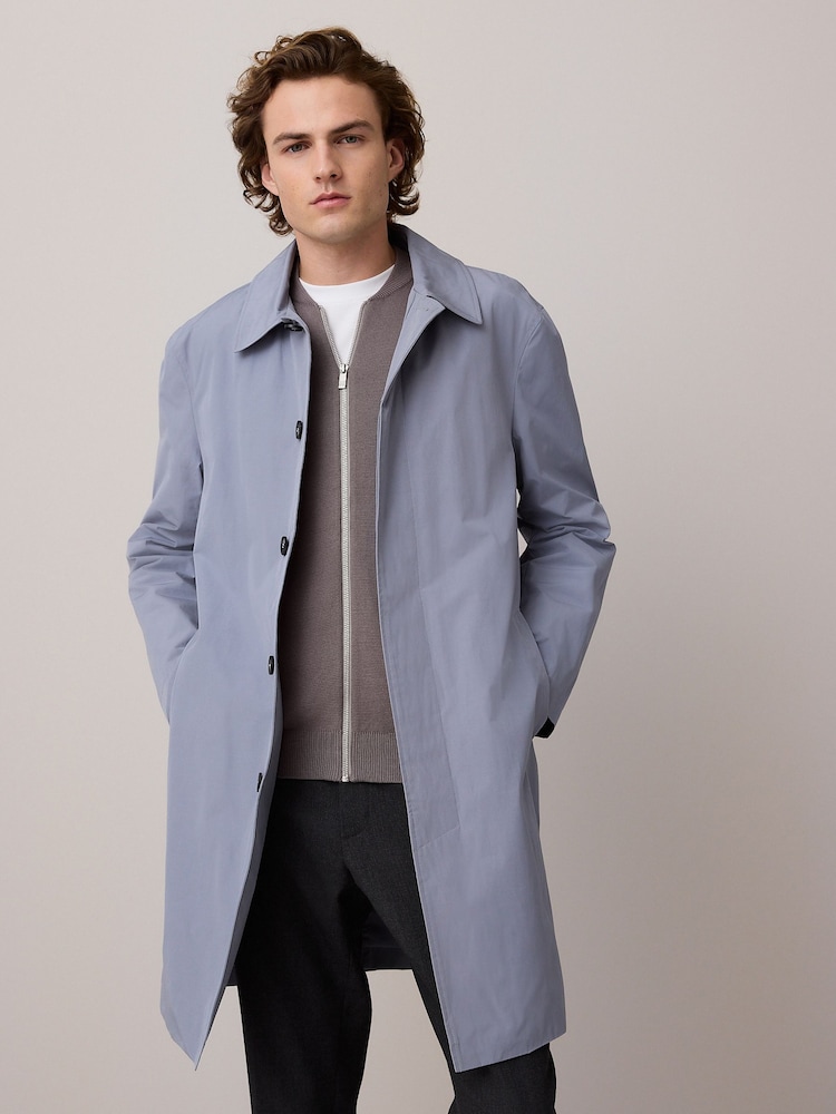 Blue Lightweight Shower Resistant Trench Coat - Image 2 of 6