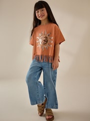 Orange Sequin Sun Fringe 100% Cotton T-Shirt (3-16yrs) - Image 2 of 8