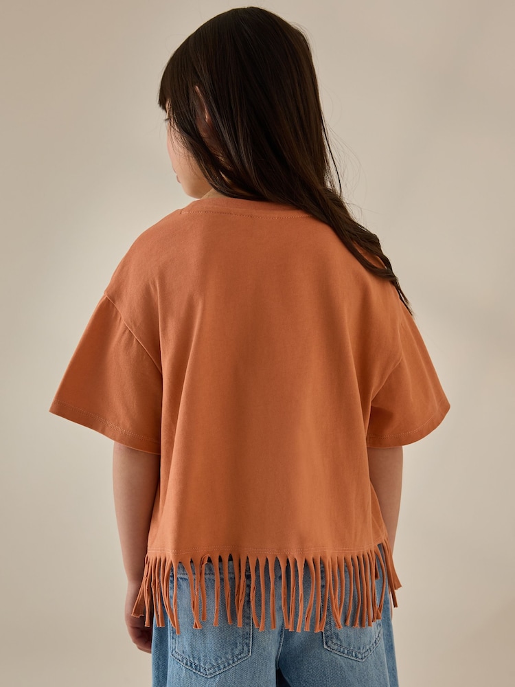 Orange Sequin Sun Fringe 100% Cotton T-Shirt (3-16yrs) - Image 3 of 8