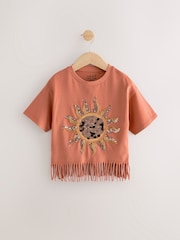 Orange Sequin Sun Fringe 100% Cotton T-Shirt (3-16yrs) - Image 5 of 8