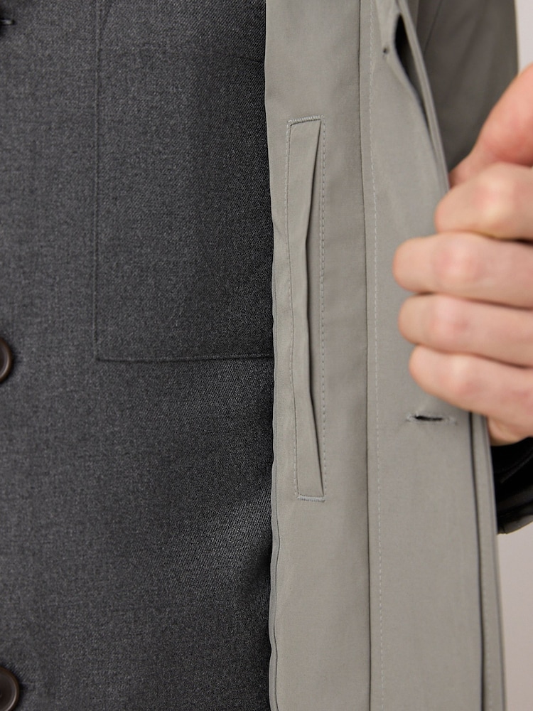 Sage Green Lightweight Shower Resistant Trench Coat - Image 5 of 5
