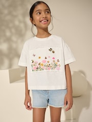 White 100% Cotton Sequin Embroidered Floral Print T-Shirt (3-16yrs) - Image 1 of 4