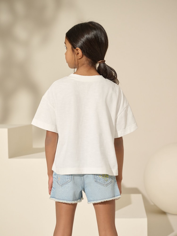 White 100% Cotton Sequin Embroidered Floral Print T-Shirt (3-16yrs) - Image 3 of 4