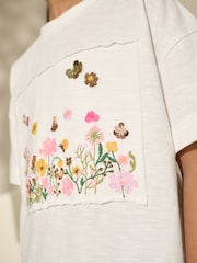 White 100% Cotton Sequin Embroidered Floral Print T-Shirt (3-16yrs) - Image 4 of 4