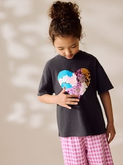 Charcoal Grey Sequin Heart Print T-Shirt (3-16yrs) - Image 2 of 8