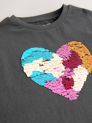 Charcoal Grey Sequin Heart Print T-Shirt (3-16yrs) - Image 8 of 8