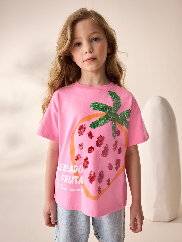 Pink Oversized Sequin Graphic Print T-Shirt (3-16yrs) - Image 1 of 8