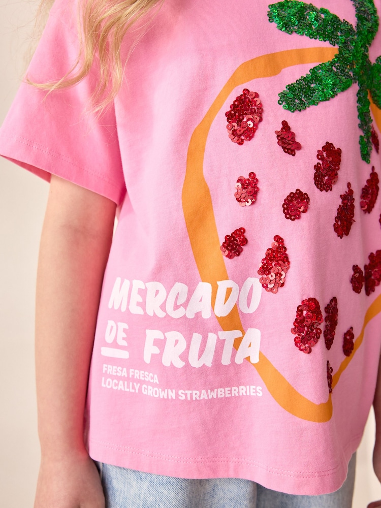Pink Oversized Sequin Graphic Print T-Shirt (3-16yrs) - Image 4 of 8