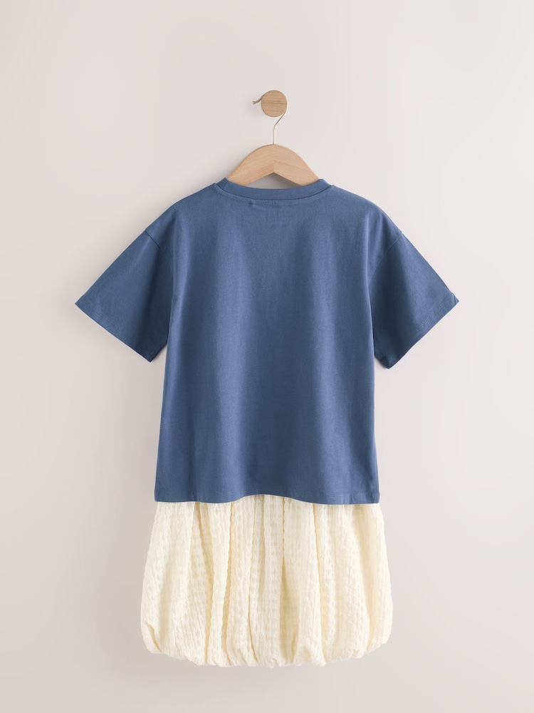 Navy/White Oversized T-Shirt and Bubble 100% Cotton Skirt Set (3-16yrs) - Image 10 of 12