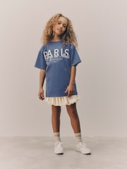 Navy/White Oversized T-Shirt and Bubble 100% Cotton Skirt Set (3-16yrs) - Image 2 of 12