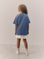 Navy/White Oversized T-Shirt and Bubble 100% Cotton Skirt Set (3-16yrs) - Image 3 of 12