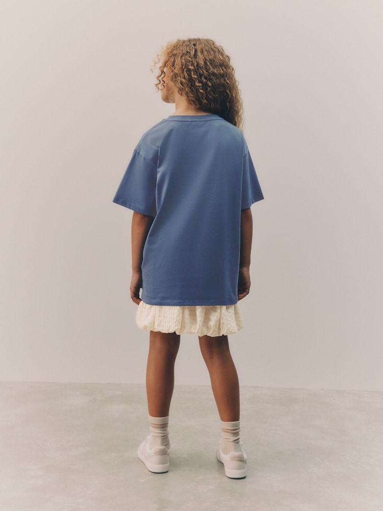 Navy/White Oversized T-Shirt and Bubble 100% Cotton Skirt Set (3-16yrs) - Image 3 of 12