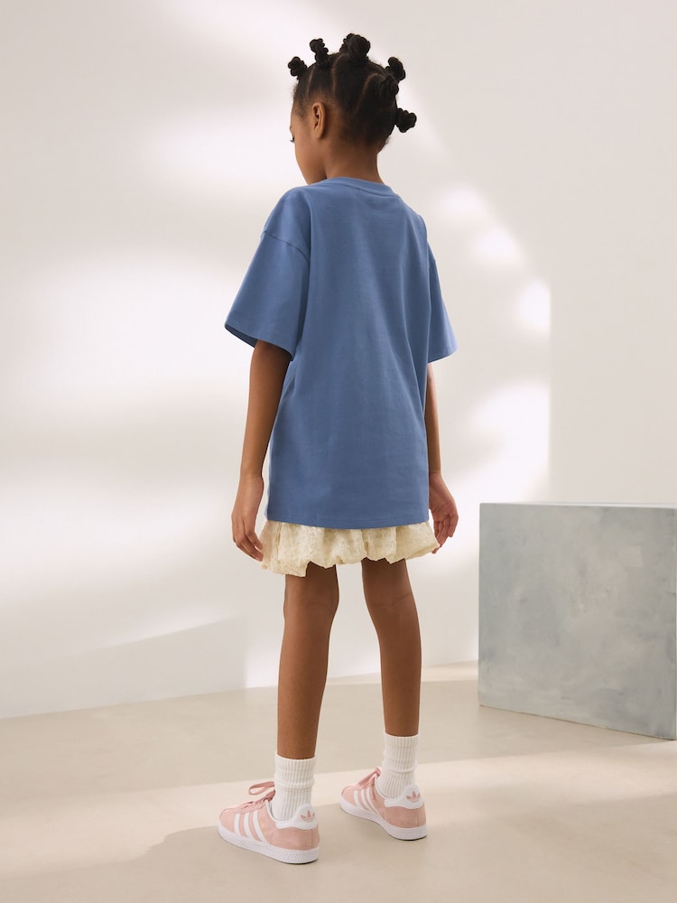 Navy/White Oversized T-Shirt and Bubble 100% Cotton Skirt Set (3-16yrs) - Image 4 of 12