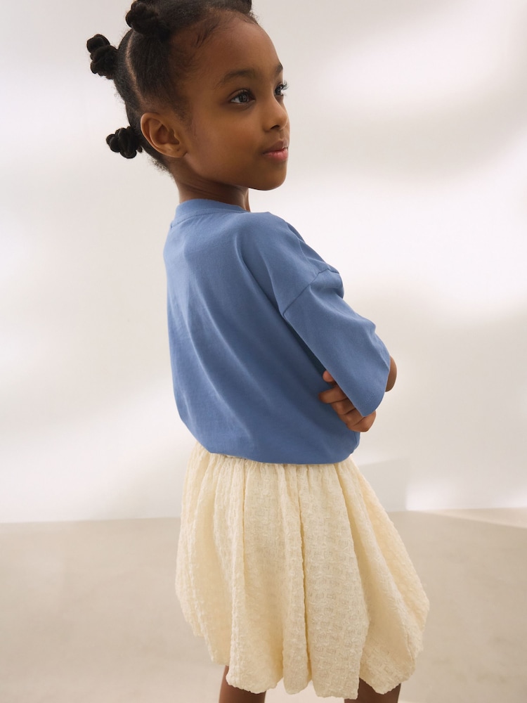 Navy/White Oversized T-Shirt and Bubble 100% Cotton Skirt Set (3-16yrs) - Image 6 of 12