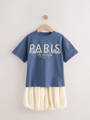 Navy/White Oversized T-Shirt and Bubble 100% Cotton Skirt Set (3-16yrs) - Image 8 of 12
