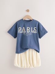 Navy/White Oversized T-Shirt and Bubble 100% Cotton Skirt Set (3-16yrs) - Image 9 of 12