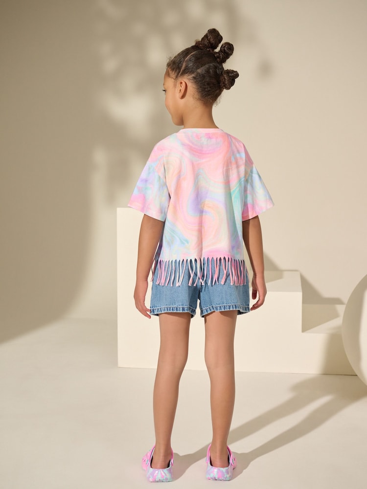 Pink/Blue Sequin Heart Fringe T-Shirt (3-16yrs) - Image 3 of 4