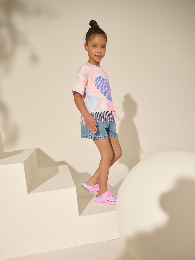 Rosa/azul - Camiseta con flecos con diseño de corazón de lentejuelas (3-16 años) - Imagen 4 de 4 Rosa/azul - Camiseta con flecos con diseño de corazón de lentejuelas (3-16 años) - Imagen 4 de 4