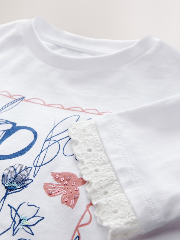 White Floral Graphic 100% Cotton T-Shirt (3-16yrs) - Image 8 of 8 White Floral Graphic 100% Cotton T-Shirt (3-16yrs) - Image 8 of 8